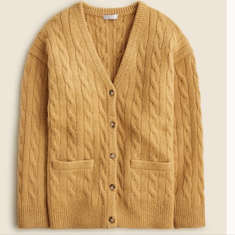 J. CREW Relaxed Cable-Knit Wool Blend Cardigan Sz L/XL NWT